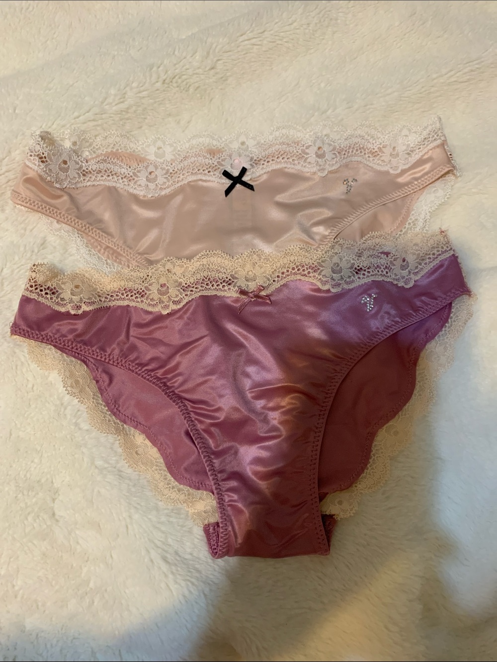 Victoria's Secret Satin Lace Bikini Panties in beige taupe  and Mauve